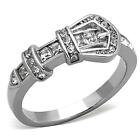 Women's Stainless Steel  Belt Buckle Clear CZ Crystal Band Ring 5-10 