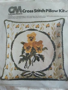 Columbia Minerva Colonial Pansies Stamped Cross Stitch Pillow Kit sealed - Picture 1 of 2