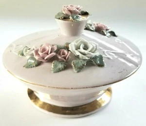 Vintage Purple Lavender Porcelain Bowl Dish w/ 3-Dimensional Floral Lid Antique  - Picture 1 of 5