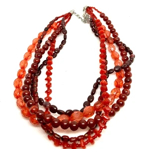 Collana sfumature di vetro rosso, cristallo e perle di plastica 5 fili 16 pollici - Foto 1 di 7