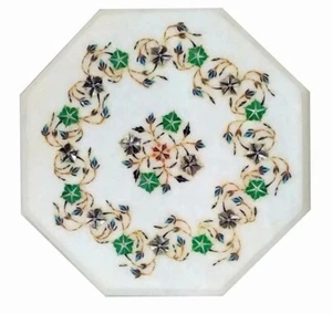 12" Marble Inlay Table Top – Malachite & Semi-Precious Stone Handmade Decoration - Picture 1 of 1