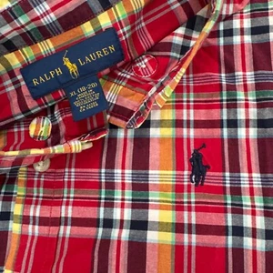 Ralph Lauren Kids XL Plaid Shirt Long Sleeve Button Down Preppy Y2K Classic Red - Picture 1 of 8