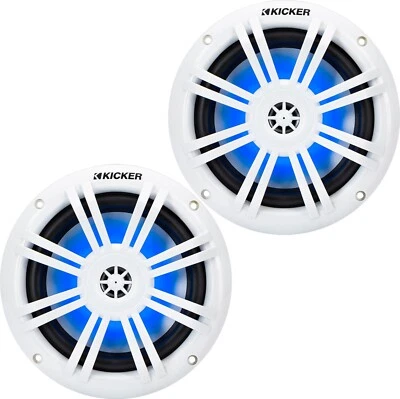 KICKER 49KM604WL MARINE AUDIO 6.5" 2-WAY KM SERIES BLUE LED SPEAKERS PAIR WHITE - Image 1 of 4