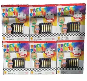 Lotto 6 Costume Halloween Pittura Viso 30 Pastelli Circo Pagliaccio Occhi Bocca Acqua - Foto 1 di 3