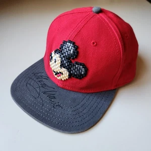 Signed Disney Parks Pixel Cross Stitch MICKEY MOUSE Red Hat Adjustable Youth - Picture 1 of 14