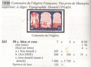 REF AFRANCE 263/2 N°:263 b centenaire l'Algérie VARIETE ALCERIE au lieu ALGERIE - Picture 1 of 3