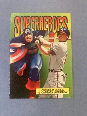 1998 Skybox Dugout Axcess Superheroes Chipper Jones & Captain America #4SH HOF - Image 1 of 2