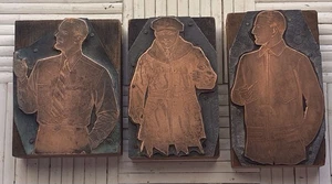 Antique Letterpress Copper Printing Blocks Gentlemen’s Fashion Advertising 3pcs - Picture 1 of 2