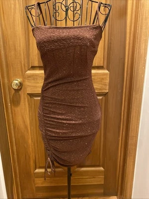 Windsor Shine On Rushed Glitter Mini Dress Sparkly Brown/Copper XS Cocktail  - Image 1 of 4