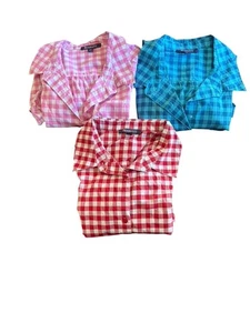 Romans Checked Blouses 1 Red & White, 1 Pink & White & 1 Turquoise & Blue Check - Picture 1 of 18