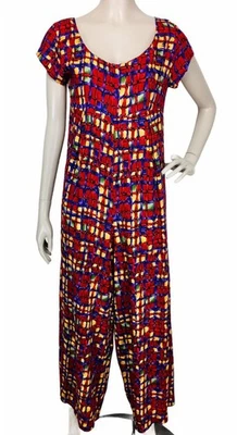 Vintage 60s Colorful Geometric Wide Leg One Piece Jumpsuit Pantsuit S/M - Image 1 of 4