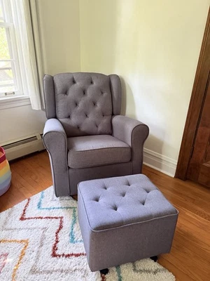 Delta Gray Nursing Glider Swivel Rocker Armchair with Ottoman Set - Image 1 of 4