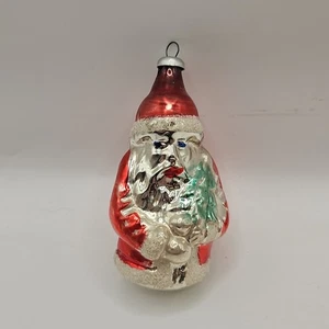 Vintage Mercury Glass Red Santa Claus Christmas Ornament w/ Tree West Germany - Picture 1 of 21