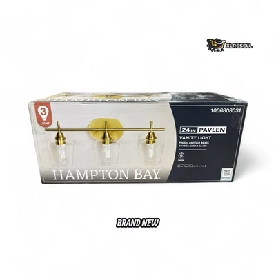 Hampton Bay Pavlen 24 in. 3-Lights Antique Brass Vanity Light with Clear Glass - Image 1 of 4