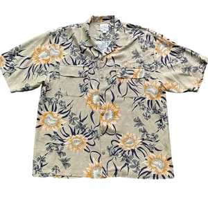 TOMMY BAHAMA Hawaiian Shirt Mens Sz XL 100% Silk Tan Sunflower Print - Picture 1 of 10