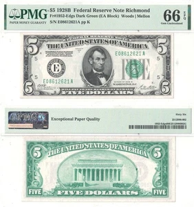 1928-B $5 Federal Reserve Note Fr-1952-E PMG Gem CU-66 EPQ - Picture 1 of 1