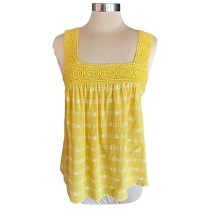 Old Navy Y2K Yellow Lace Trim Babydoll Top Size M Summer Casual Beach Vacation - Picture 1 of 8