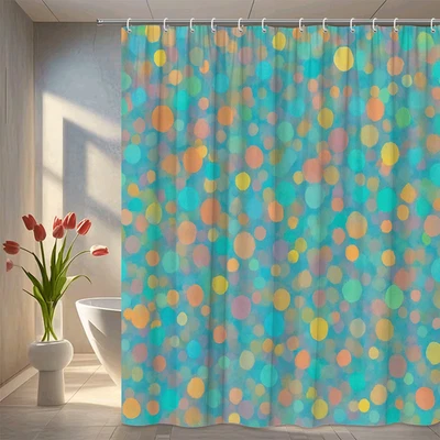 多彩圆点浴帘 - 防水面料,有趣设计 — 第 1/4 张图片