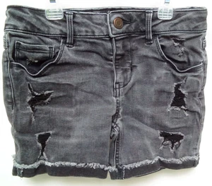 SO Girls Black Denim Shorts Raw Cuffed Hem Distressed Adjustable Waist Size 10 - Picture 1 of 6