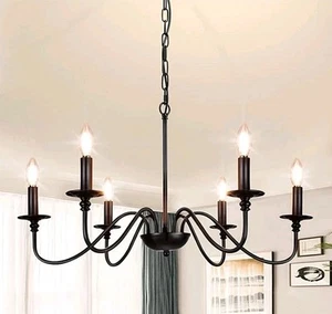 6-Light Chandeliers, Industrial Pendant Ceiling Lights, Vintage Black Open Box - Picture 1 of 6
