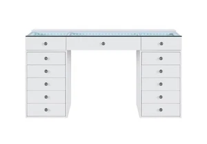 Tocador Eva Escritorio Iluminación LED Maquillaje Vidrio Templado Mesa Tocador Madera, Blanco - Imagen 1 de 2