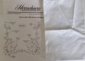 Herrschners ~ "Daisies In Blue" ~ Table Runner ~ Stamped Embroidery ~ 14"x44" - Picture 1 of 3