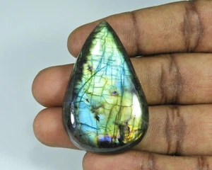 100% Natural Multi Flashy Labradorite Teardrop Shape Loose Stone Cabochon 77 Ct - Picture 1 of 3