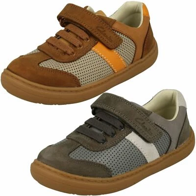 Boys Clarks 'Flash Step K' Tan Or Grey Leather Casual Shoes