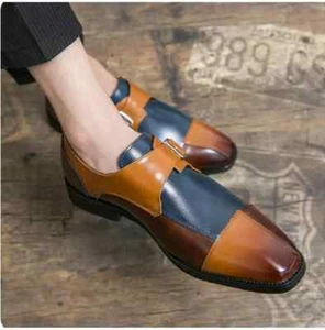 Nuevos zapatos de vestir formales de cuero multicolor hechos a mano con correa de monje para hombre - Imagen 1 de 4
