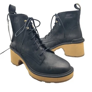 Sorel Hi-Line Stiefeletten Combat Heel Plateau Schnürung Schwarz Gr. 9 Neu - Bild 1 von 9