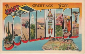 Greetings From the Great Southwest - Large Letter Linen Postcard  - circa 1940's - Picture 1 of 2