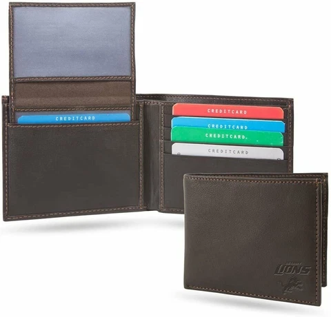 Rico Detroit Lions Brown Leather Billfold Wallet Cover