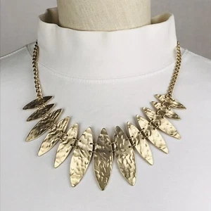 Statement Necklace Surfboard Shape Disk Links Reversible Texture Gold Tone 18” - Picture 1 of 7