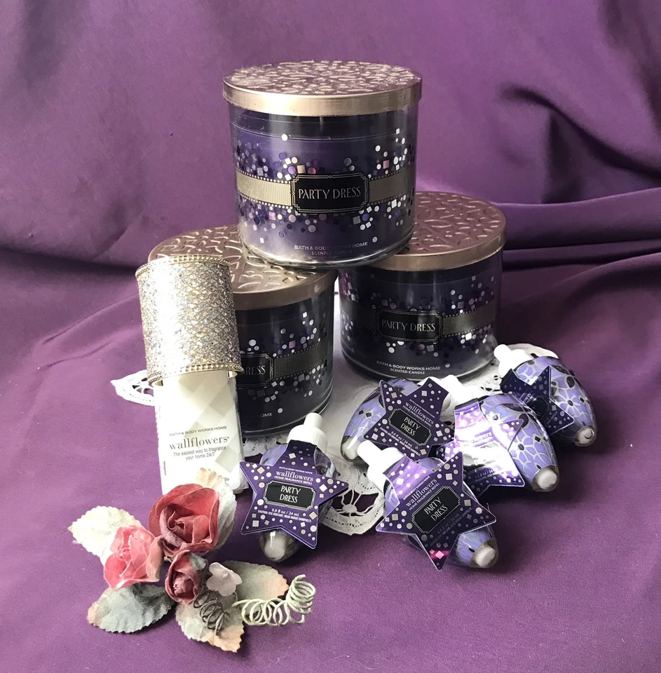 Bath & Body Works Party Dress Scented Candle 3 Wick 14.5 Oz Large RARE HTF