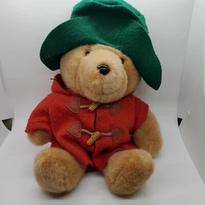 Vintage Eden Peluche Orso Paddington Cappello Verde Cappotto Rosso 14 Pollici - Foto 1 di 6