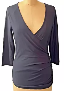 Camiseta negra Three Dots Hi Twist Wrap manga 3/4 algodón lycra talla mediana NUEVA NUEVA CON ETIQUETAS - Imagen 1 de 6