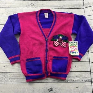 NEW Vintage Sister Be Cool Button Front Sweater Girl's Large 14 Purple Pink - Picture 1 of 6