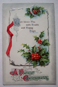 God Bless holly berries Christmas postcard attached booklet *C22 - Picture 1 of 4
