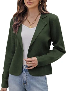 Women Sweater Blazer Casual Work Croppped Cardigan Lightweight Button Front Shor - Picture 1 of 12