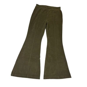 Aerie Groove-On Velour High Waisted Flare Pants Green Large Stretch Bell Bottom - Picture 1 of 12