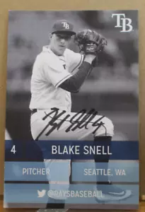TAMPABAY RAYS BLAKE SNELL 3"X5" AUTOGRAMMFOTO - Bild 1 von 1