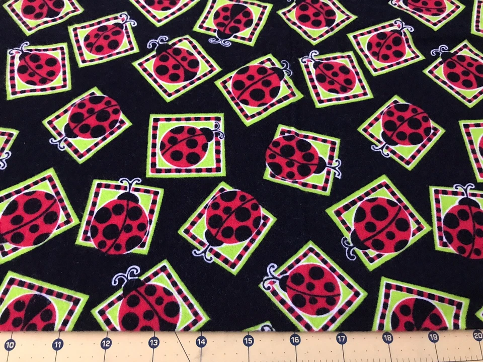Ladybugs on Black 26” X 43” Flannel fabric #1593 - Image 1 of 1