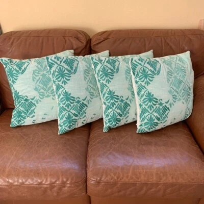 4 Lot Pier 1 One Imports Pillow Covers Embroidered Teal Blue Damask Cases Ombre - Image 1 of 4