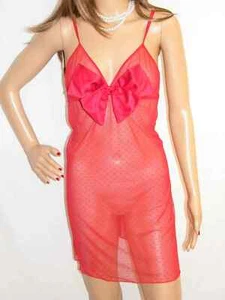 Sexy TEZENIS Negligé - hellrot transparent aus Chiffon mit Satin Gr. M - Picture 1 of 6
