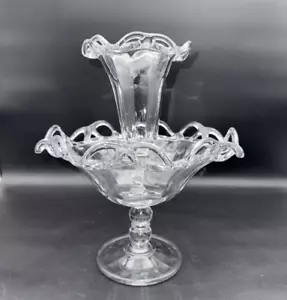 Imperial Glass Crocheted Open Lace Ruffled Epergne Vase and Bowl, Vintage - Picture 1 of 19