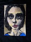 ACEO Mixed Media Drawing Woman Pondering Peggy Artwork Miniature