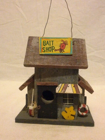 BIRD HOUSE BAIT SHOP WOODEN  NAUTICAL FOLK ART Cover
