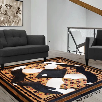 NEW Modern Luxury: Exquisite Handmade Cowhide & Persian Patchwork Area Rug 9-37 - Image 1 of 4