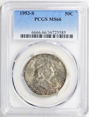 1953-S FRANKLIN HALF DOLLAR PCGS MS66 - Image 1 of 3