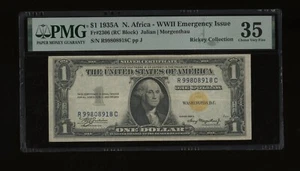 DBR 1935-A $1 North Africa Silver Fr. 2306 RC Block PMG 35 Serial R99808918C - Picture 1 of 2